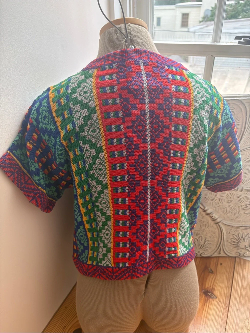 Vintage Multicolor Rainbow Knit Short-Sleeve Top